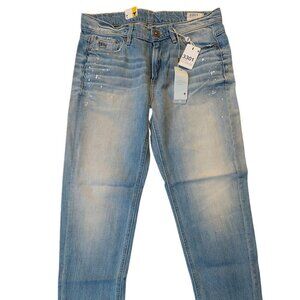 G-Star Raw 3301 Tapered Aged Light Blue Scatter Denim Ripped Jeans Sz 26 NWT